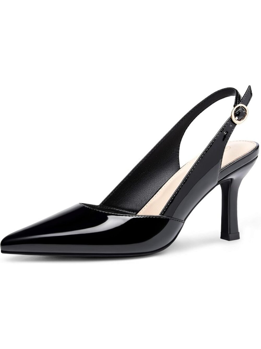 Women's Black Patent Slingback Kitten Closed Pointed Toe Backless Shoes Heels